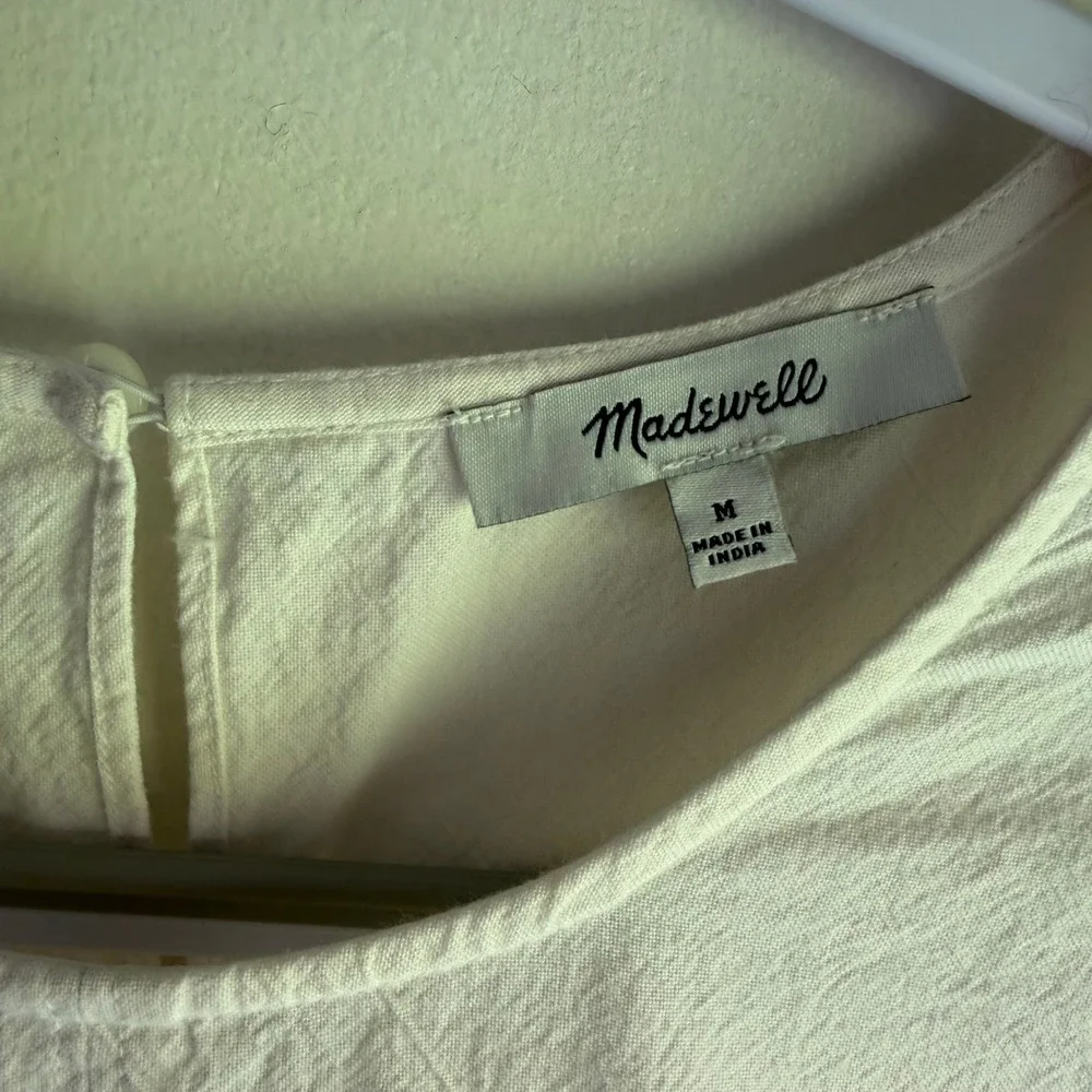 Madewell Cream Cotton Puff Sleeve Blouse Off White 3/4 Balloon Sleeve Top M